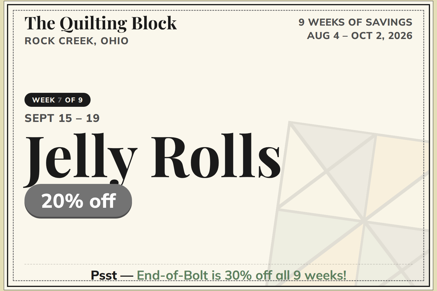 The Quilting Block – 9 Weeks of Savings