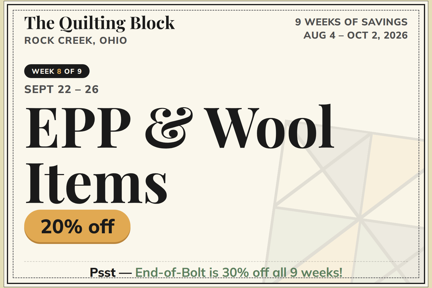 The Quilting Block – 9 Weeks of Savings 