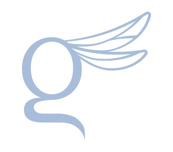 Illustration of a lowercase letter 'g' with a wing attached to it.