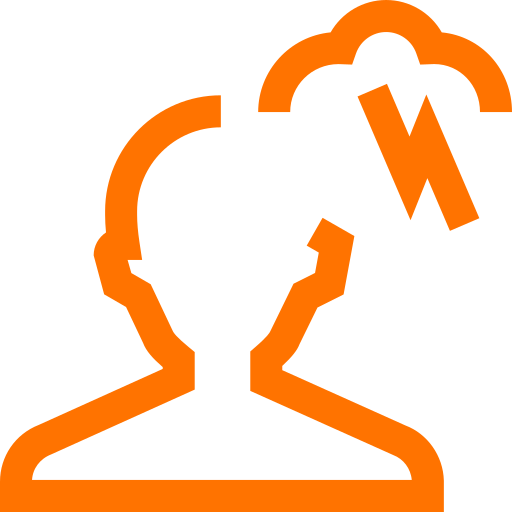 Orange head icon with lightning bolt symbolising anxiety, stress, and life transition counselling for children, youth, teens, and families at Lumi Counselling Geelong.