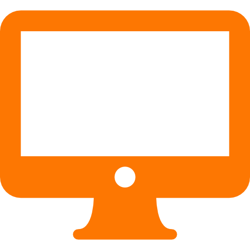 Illustration of an orange desktop computer monitor with a black screen.