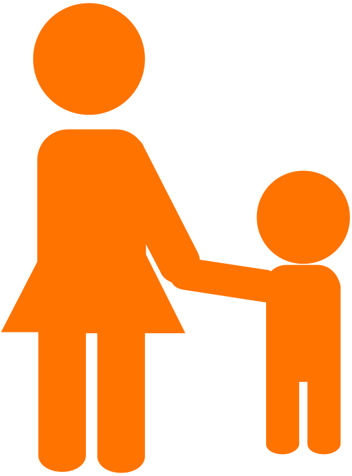 Orange icon of parent holding child’s hand symbolising parenting and family counselling for children, youth, and families at Lumi Counselling Geelong
