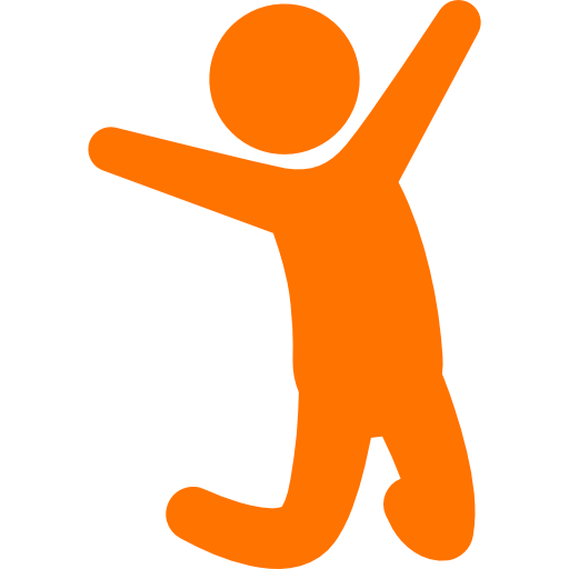 Orange icon of joyful child figure symbolising child, teen, and family counselling services at Lumi Counselling Geelong.