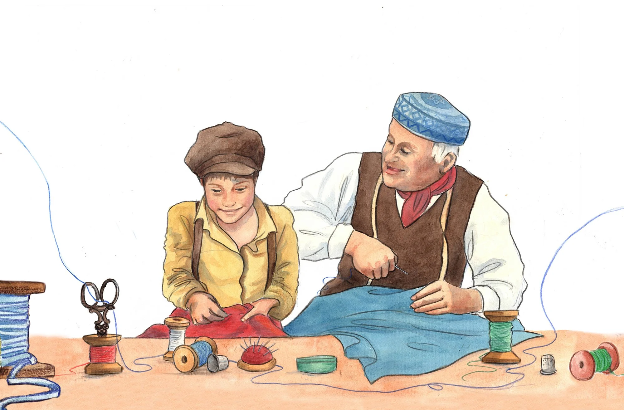 Watercolor illustration for The Marvelous Kippah