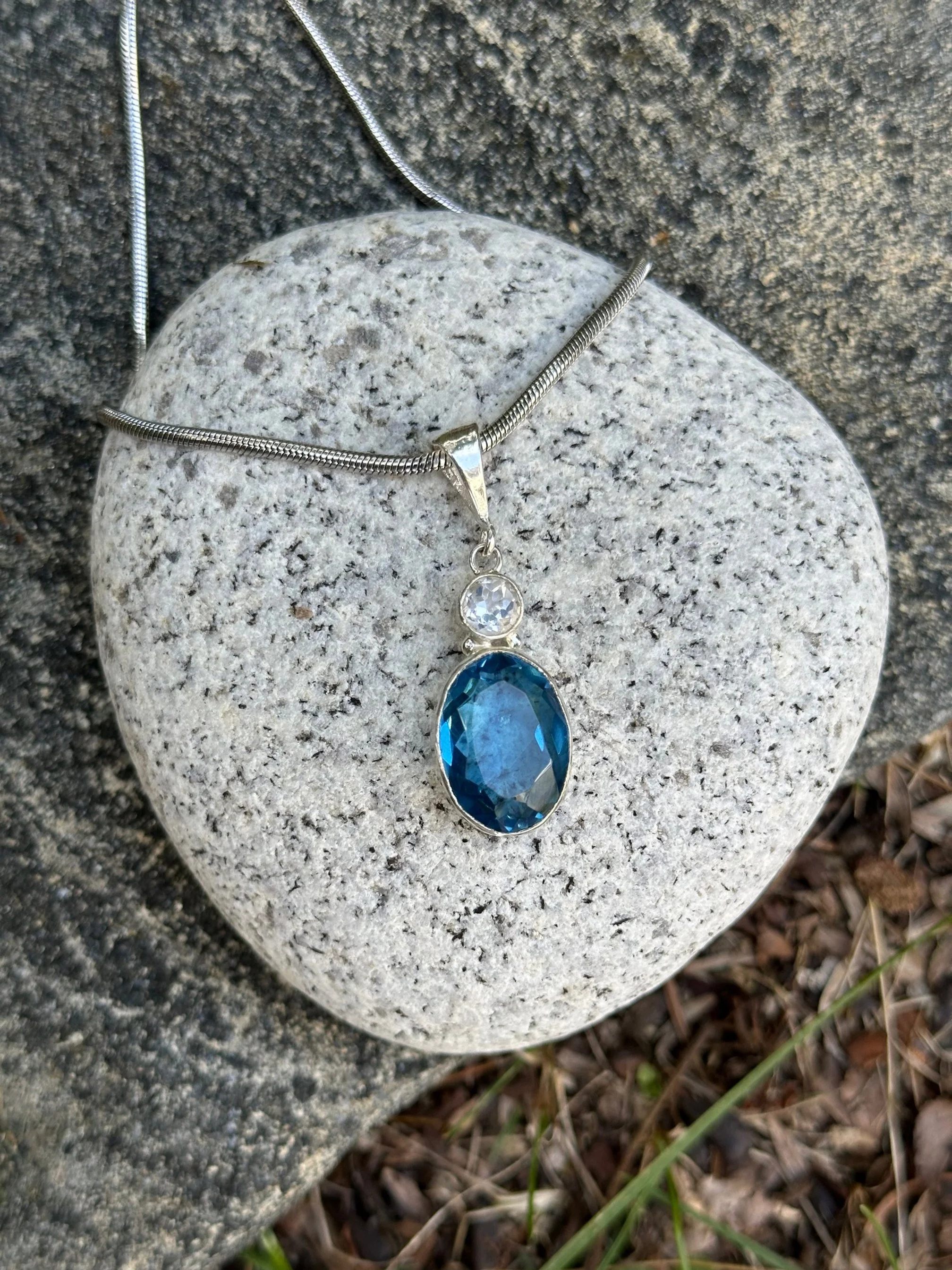 London Blue Quartz, White Topaz & Sterling Silver Pendant