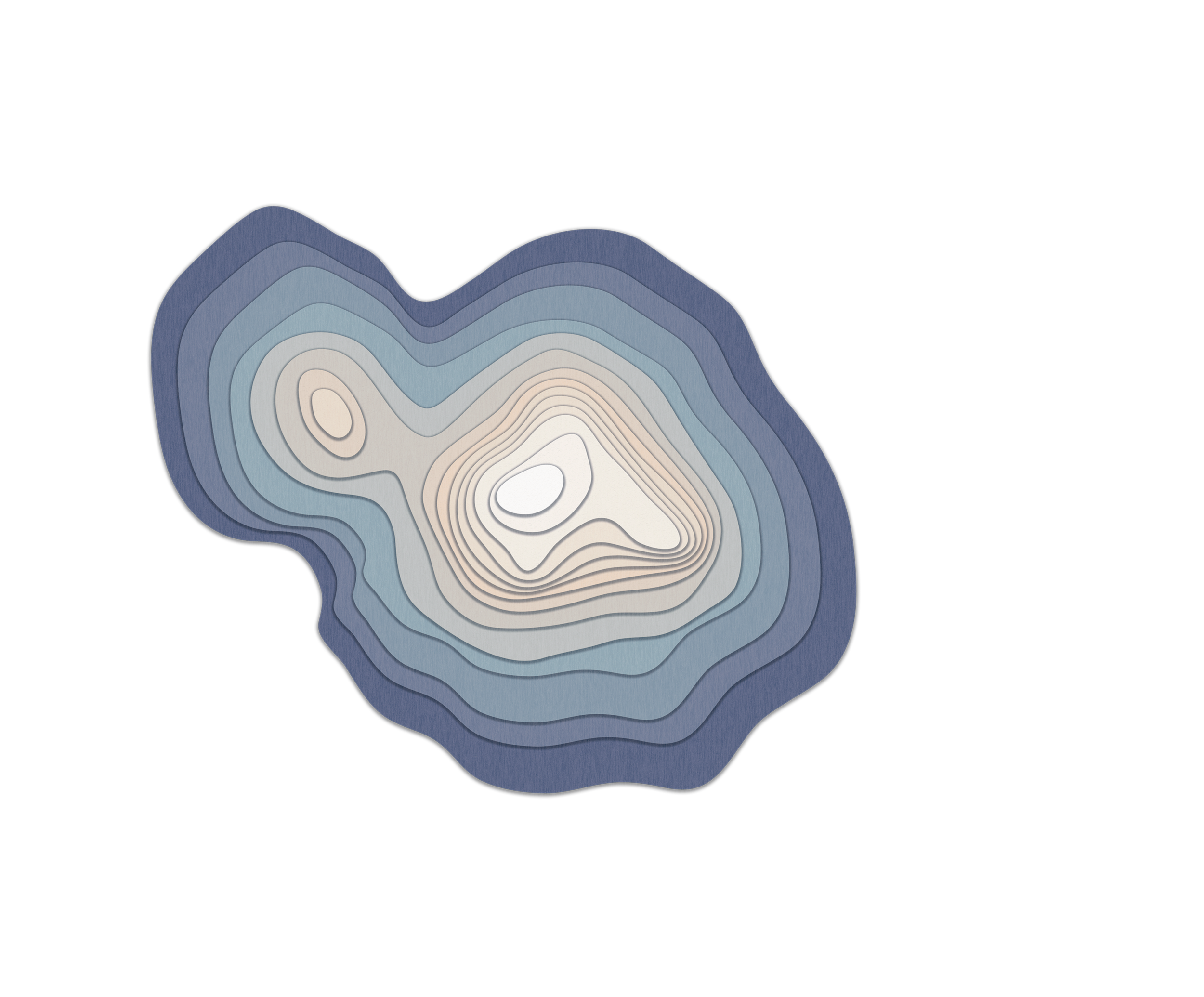 A contour map with concentric lines in shades of blue, white, and gray, depicting terrain elevation.