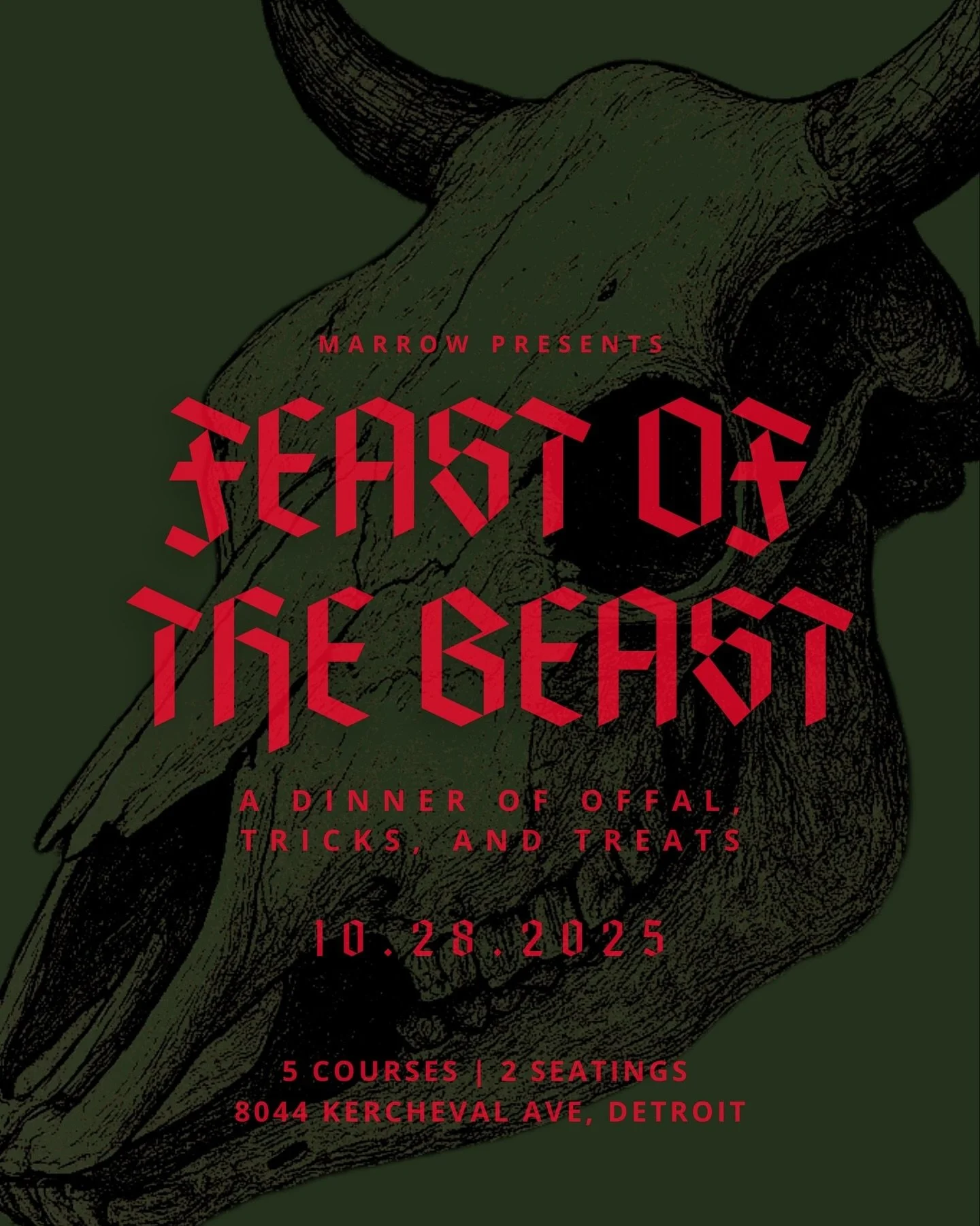💀 5 days until Feast of the Beast.

Limited seats available for both the 5:30pm and 7:30pm seatings. Here&rsquo;s what Chef Eddie and the team are preparing:
THE MENU:

- Coddled egg, mushroom jam, crispy sweetbreads, toast
- Beef tendon nervetti, o