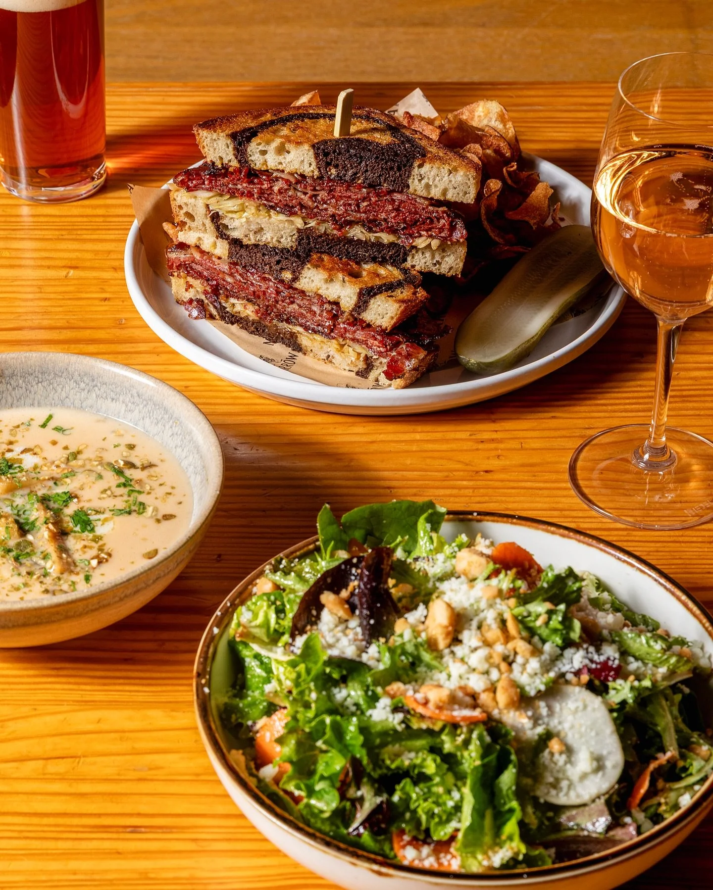 You know we love a good lunch situation. Thicc sandos (swipe for that closeup 🤤) , cozy soups, fresh local salad. 

A couple of newer additions we&rsquo;re running right now:  celery root soup with pickled apple, pepita, and maple cream, and a half 