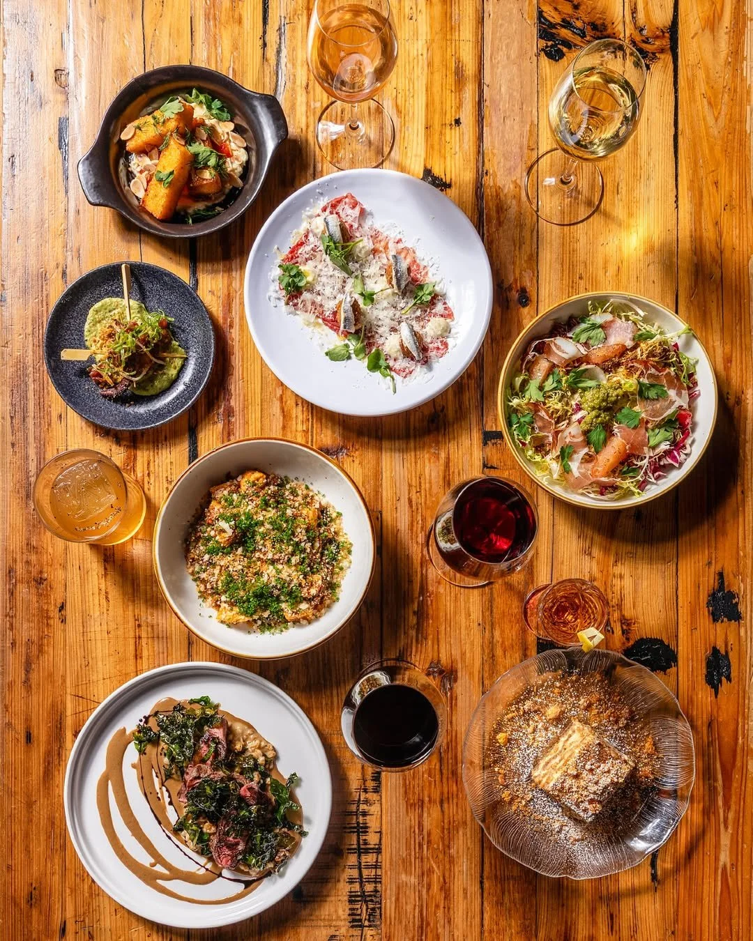 This just in from the chef team >> we've got a new tasting menu dropping Thursday, which means tonight, tomorrow, and Wednesday are your last chance to get the current one. Polenta Fries, Spanish Octopus Spiedini, Beef Carpaccio, Endive Salad w