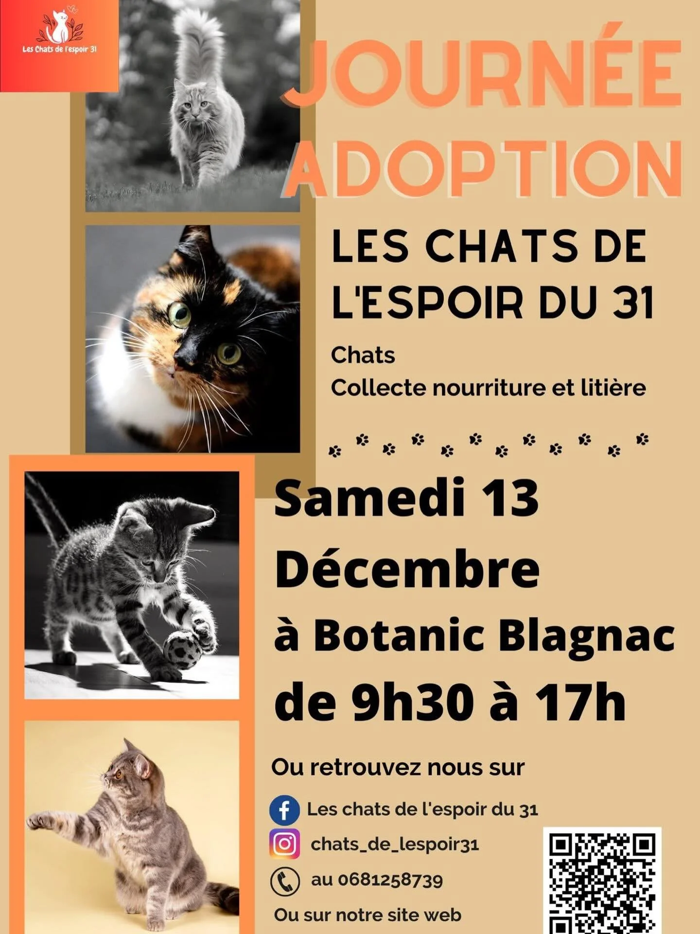 🔔 Rappel &ndash; Journ&eacute;e adoption demain 🔔

Nous vous donnons rendez-vous demain &agrave; Botanic Blagnac pour notre journ&eacute;e adoption, de 9h30 &agrave; 17h
⏸️ Fermeture entre 13h et 14h30.

📍 Adresse :
Botanic Blagnac
4 Rue Denis Did