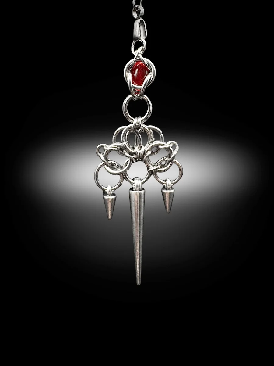 Warlord chainmail earrings worn showing scale and dramatic drop length