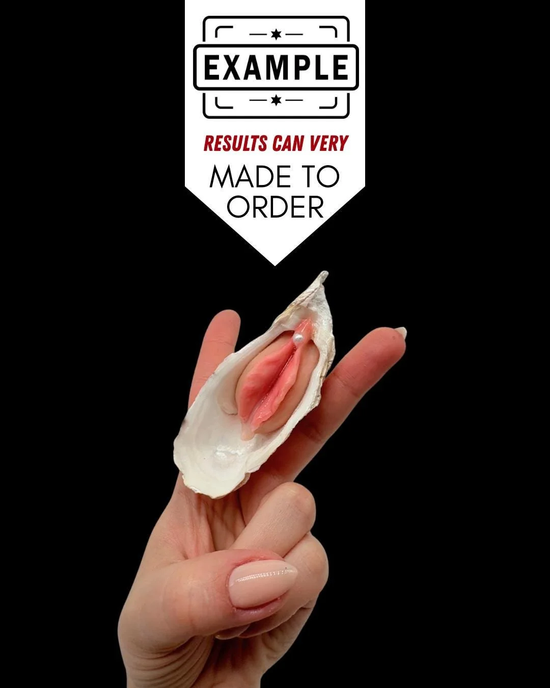 Moister handmade oyster shell oddity sculpture on black background