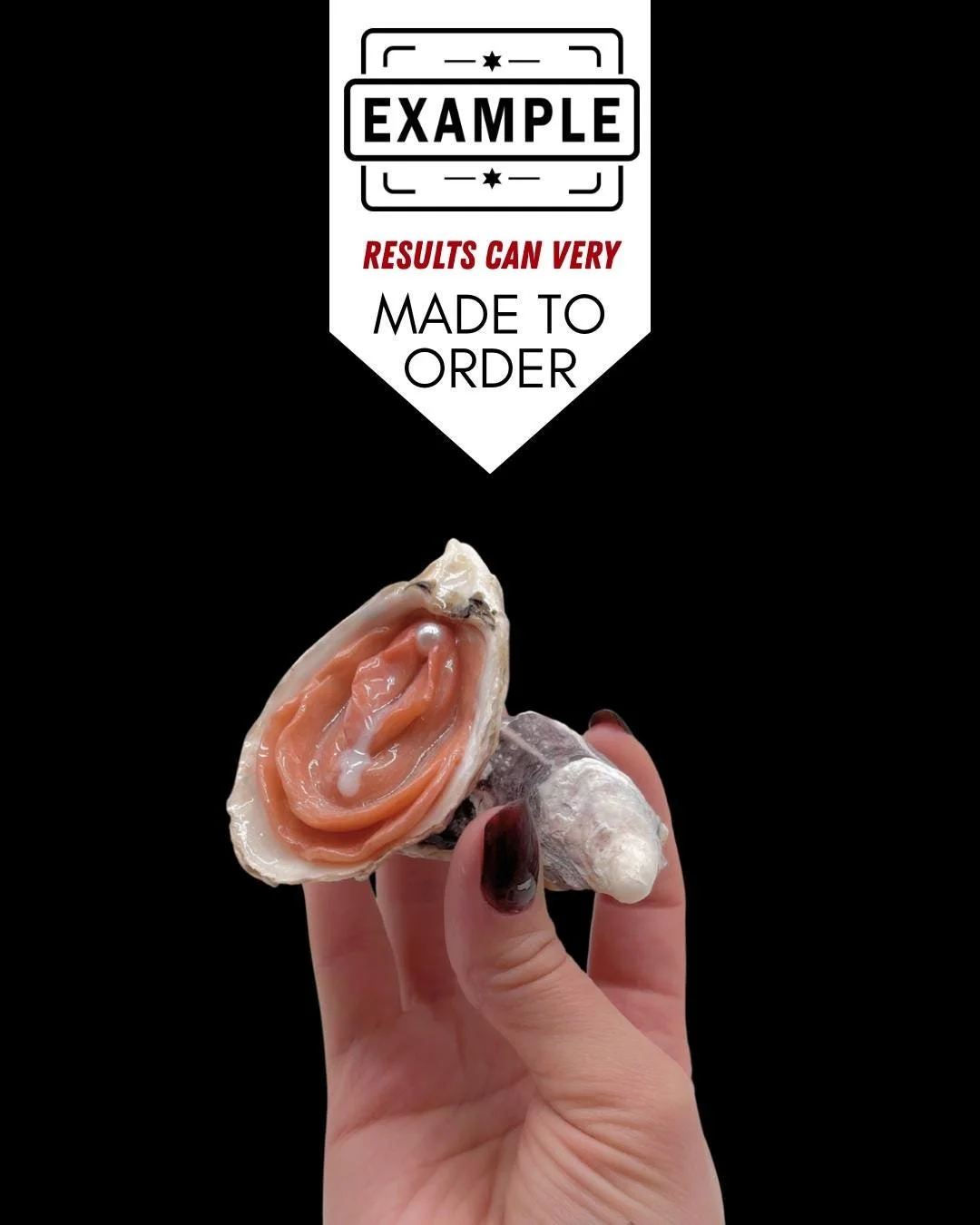 Moister handmade oyster shell oddity sculpture on black background