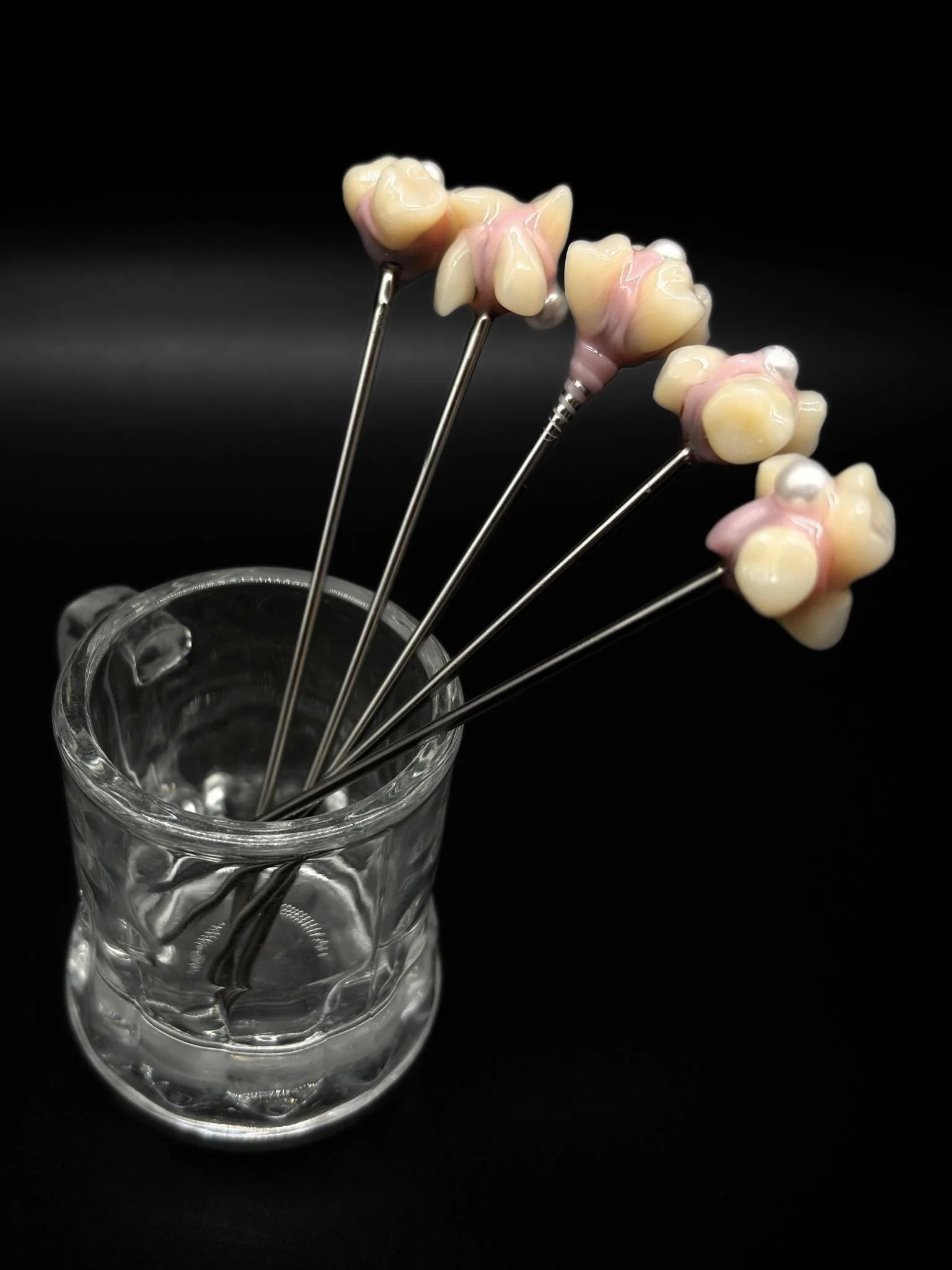 No More Candies cocktail pick detail showing unique handmade design