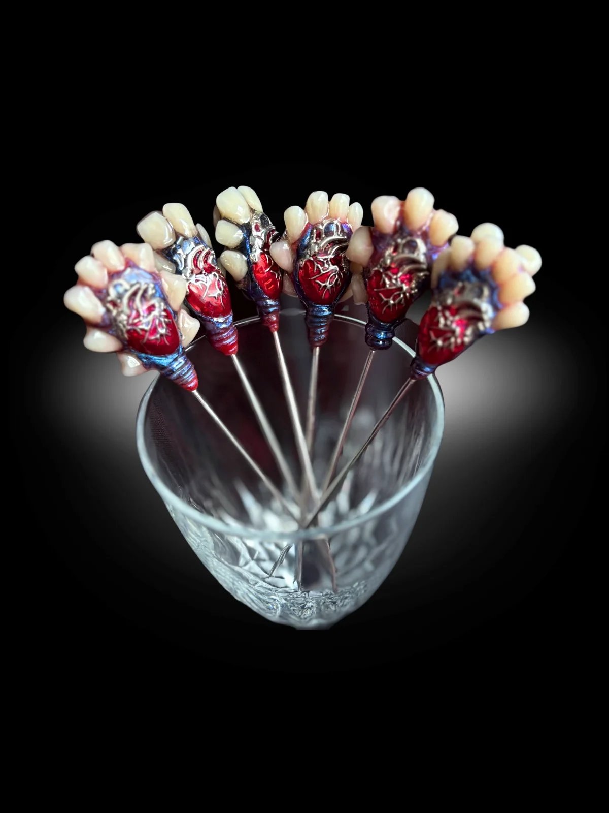 Gothic anatomical cocktail pick used in drink alternative barware styling