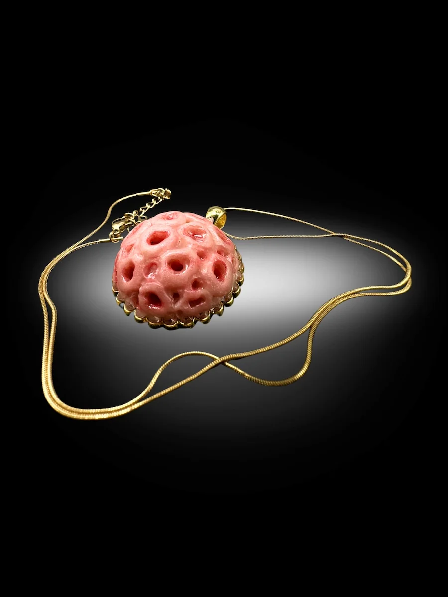 handmade oddity necklace with organic sculpted texture and gold chain