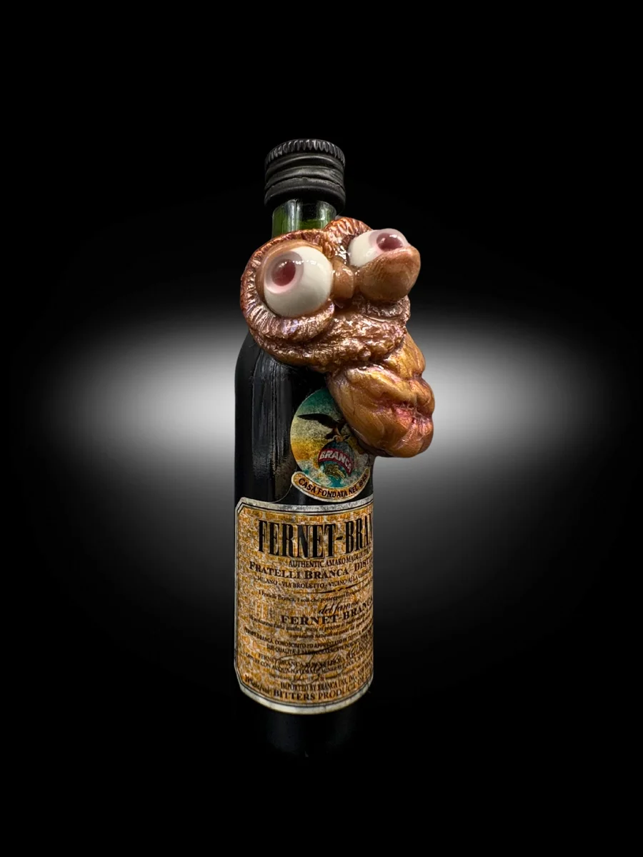 creepy cute owl oddity sculpture on mini bottle gothic decor piece