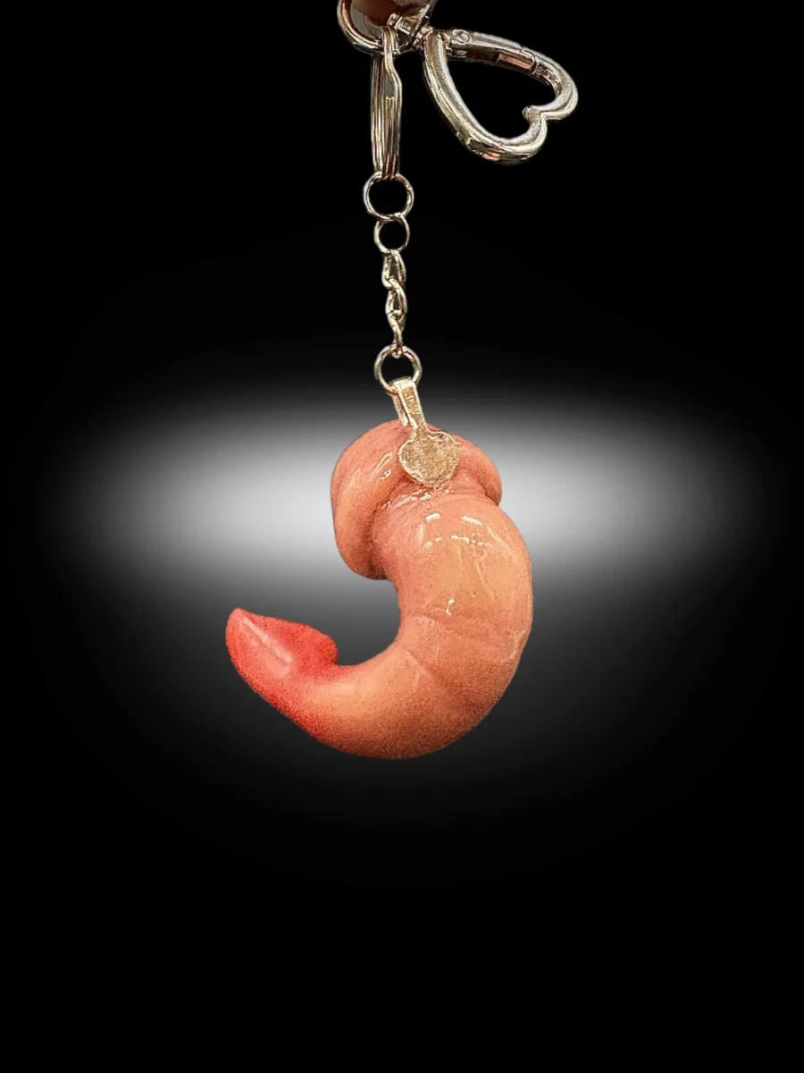 oddity shrimp charm keychain with metal clip and curved sculpted form