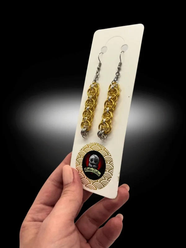 Commitment Issues chainmail earrings worn showing length and movement