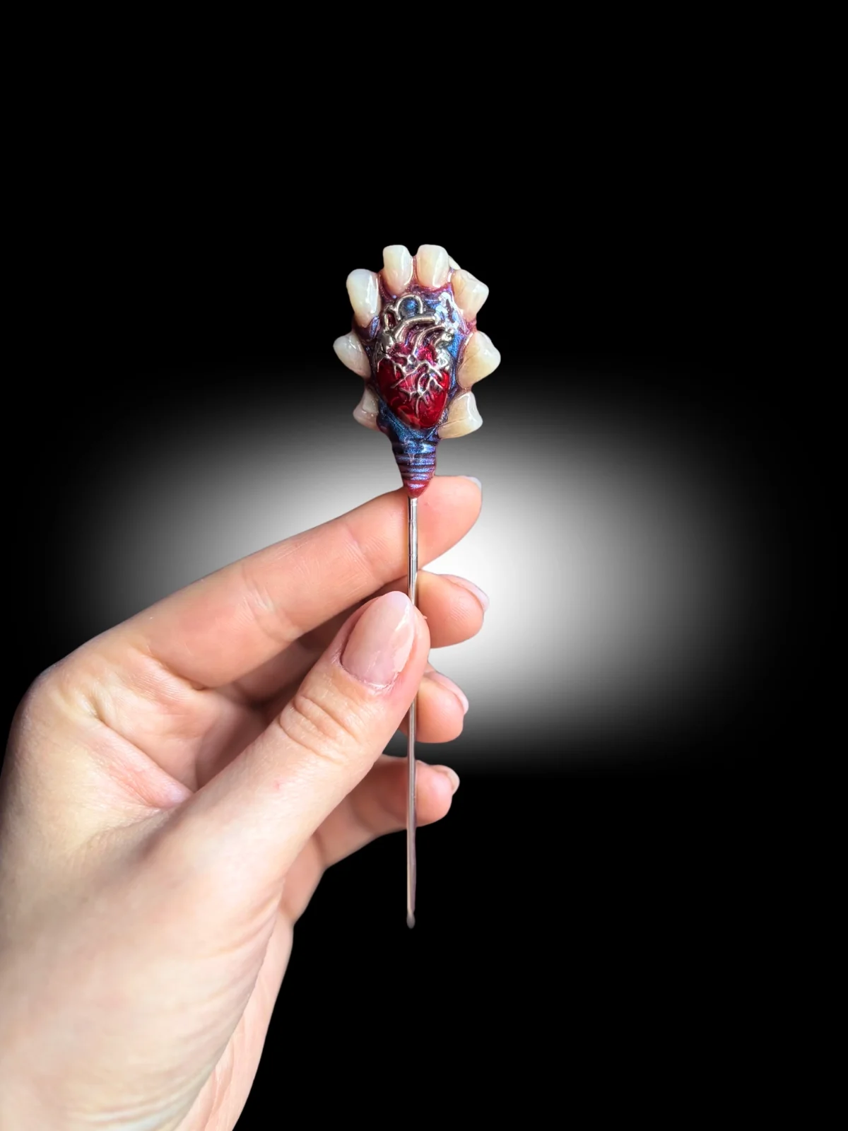 Set of 5 anatomical heart cocktail picks red and bone colored gothic design