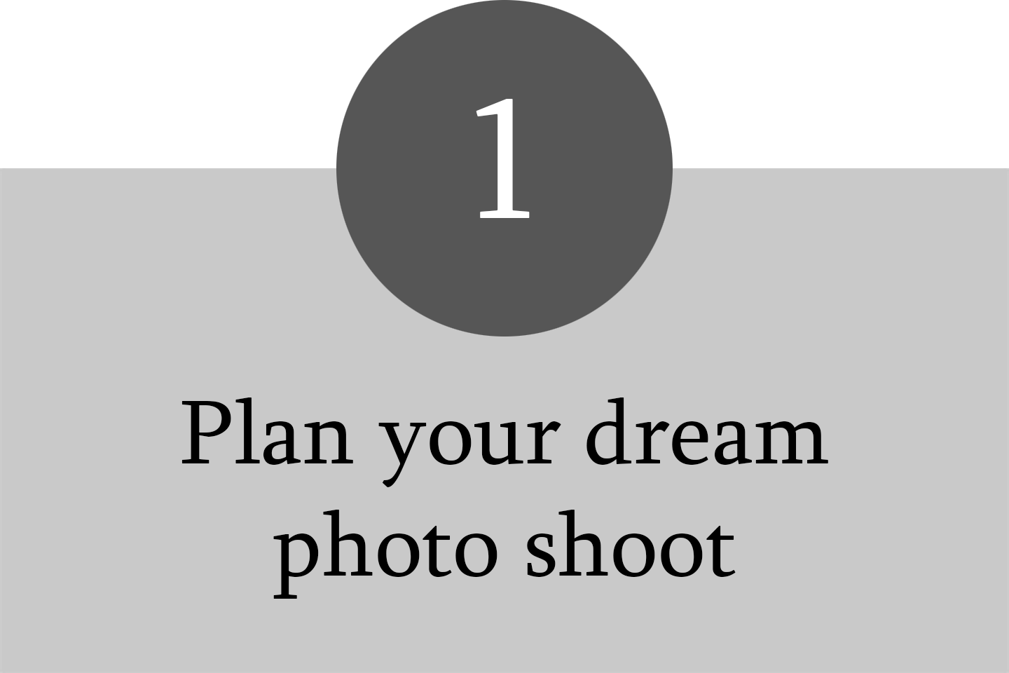 Graphic with the number 1 in a circle and the text "Plan your dream photo shoot" below.