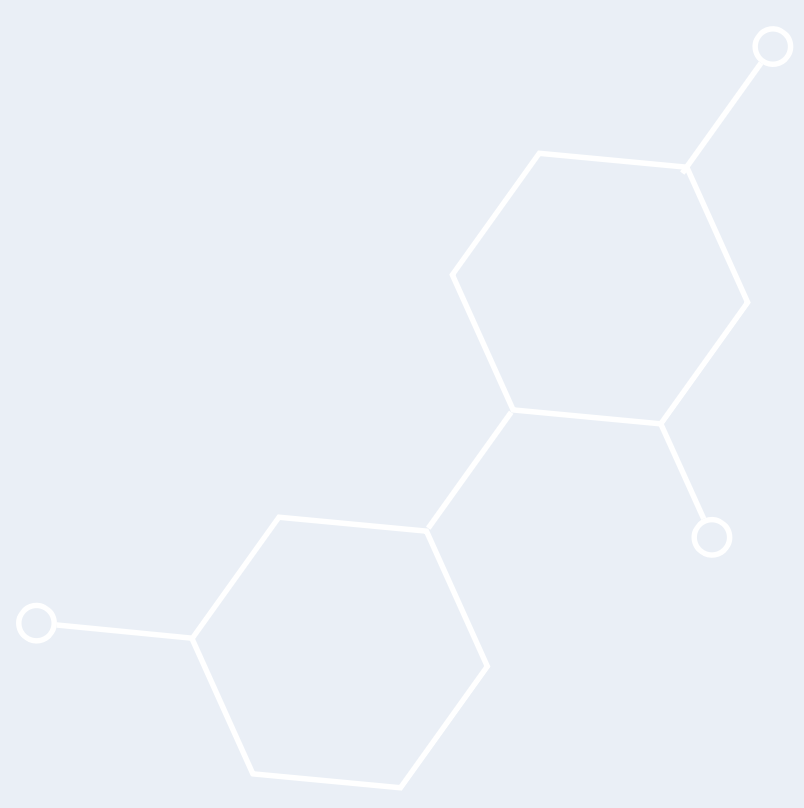 Light blue background with a white outline of a chemical structure.