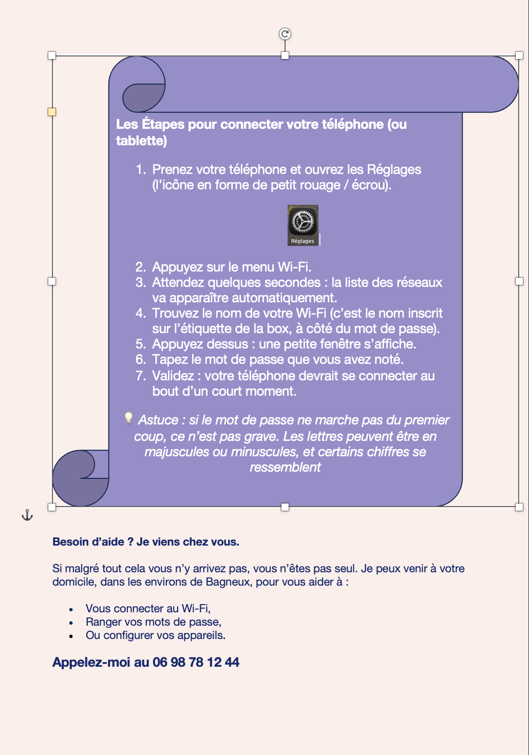 Instructions pour connecter votre téléphone ou tablette au Wi-Fi, avec étapes et conseils.