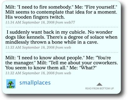 Twitter novel Small Places tweets by Nicholas Belardes