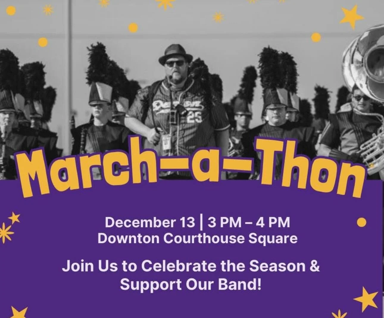 Come support our Band at our March-a-thon! We just passed the $25,000 dollar mark! Can we make it to $30,000 by December 13th? We hope to see you on the square for a special community performance!

https://www.fpfans.com/812t51