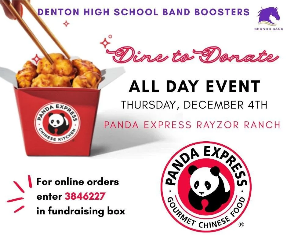 Tomorrow, December 4th, your POBC band program is having a fundraiser at Panda Express! Come on out and get some yummy takeout to support these wonderful musicians and guard members!! 🥡🐼🥢
-
-
-
#pandaexpress #band #pobc #dentonhighschool #yippee