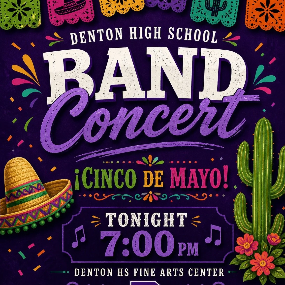 Call time for all students is at 6pm. Wind Symphony is on Stage, Wind Ensemble is in the band hall. Concert starts at 7pm! See you there!