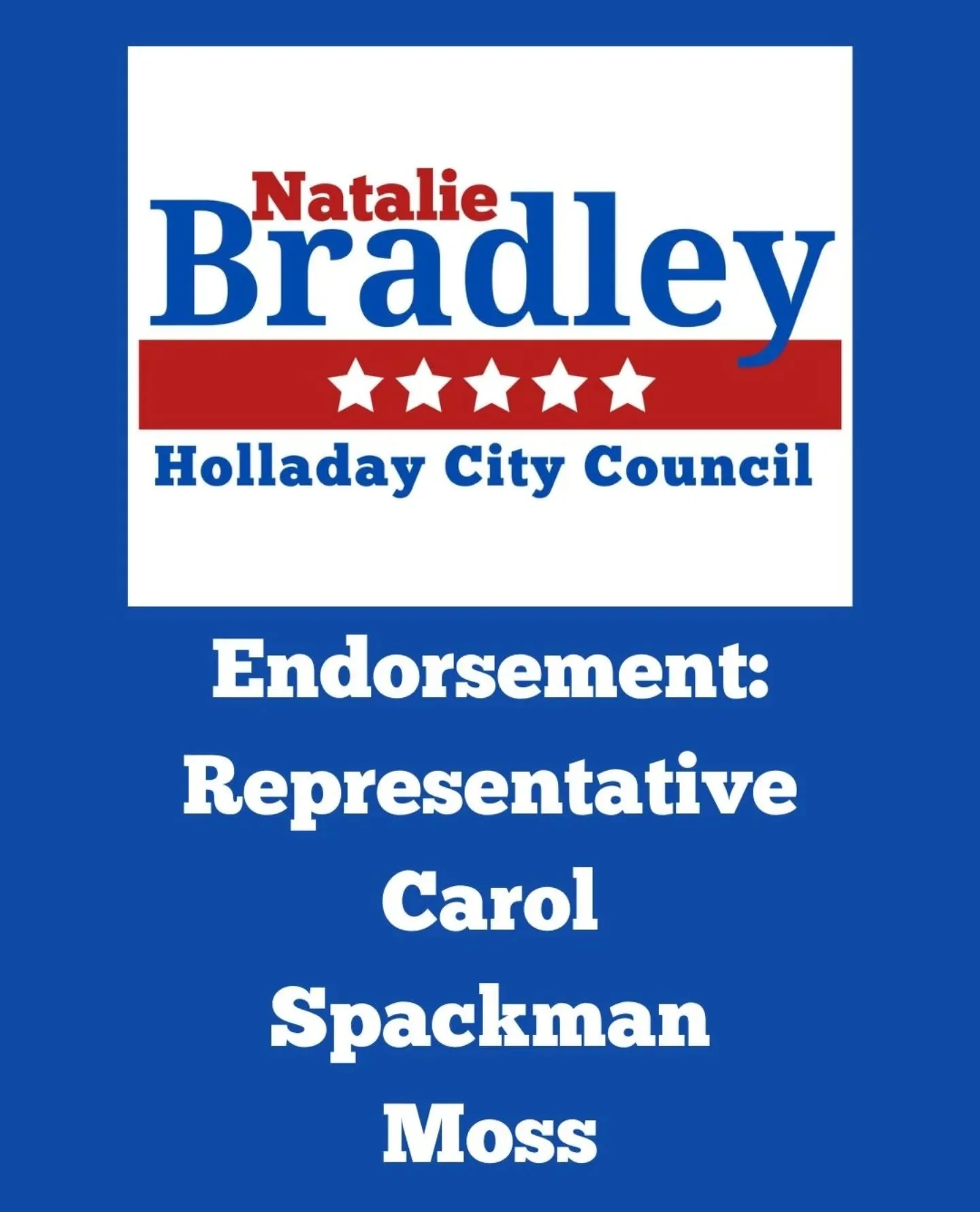 I'm honored to have the support of Representative Carol Spackman Moss. Her dedication to public service and commitment to our community inspire me every day. Grateful to have her in my corner. #endorsement #holladaydistrict3 #bradleyforholladay