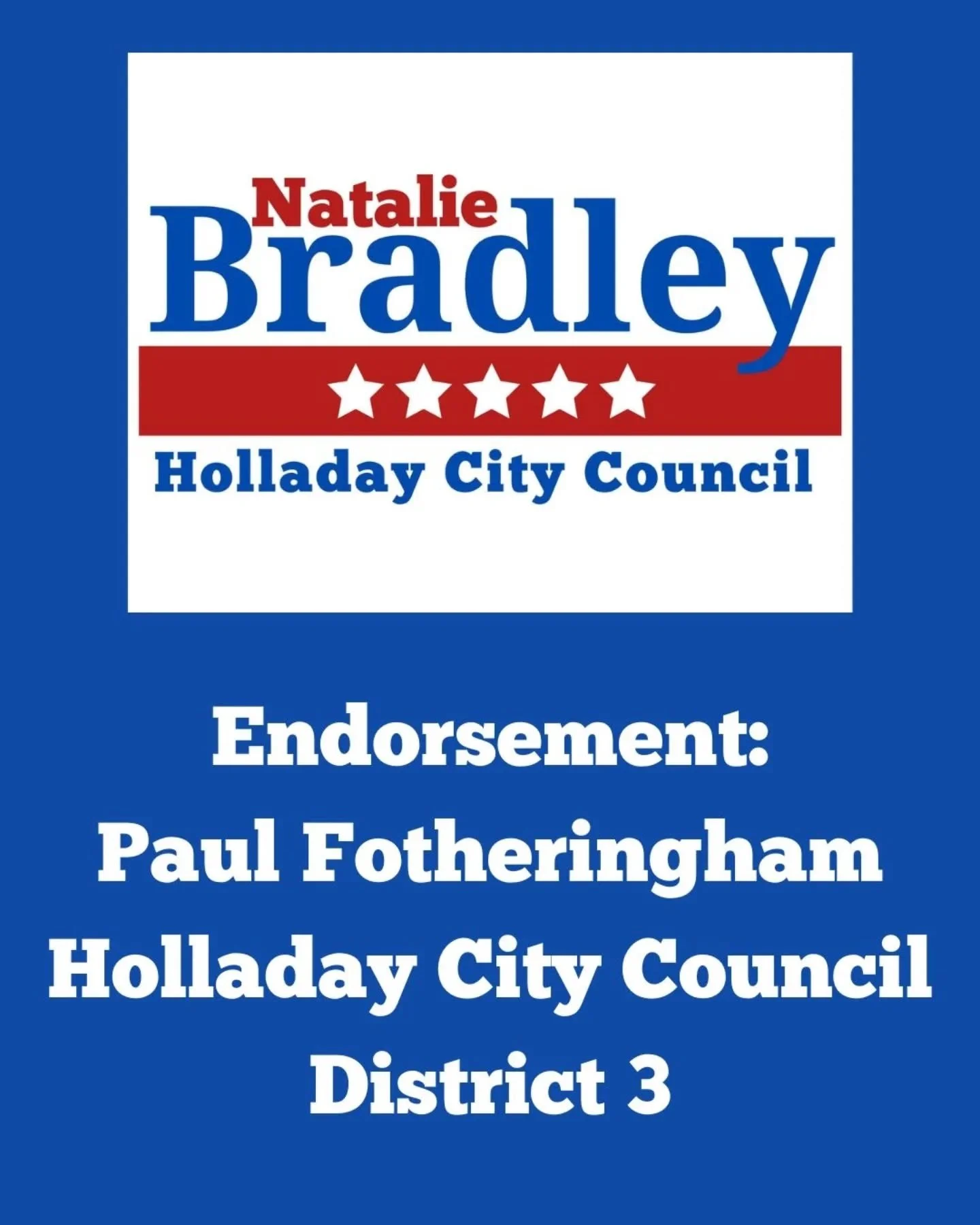 I&rsquo;m so grateful to have the support of Paul Fotheringham, Holladay City Councilman for District 3! I&rsquo;ve had the chance to work with Paul for many years on city events and have seen firsthand how passionate he is about Holladay and its res