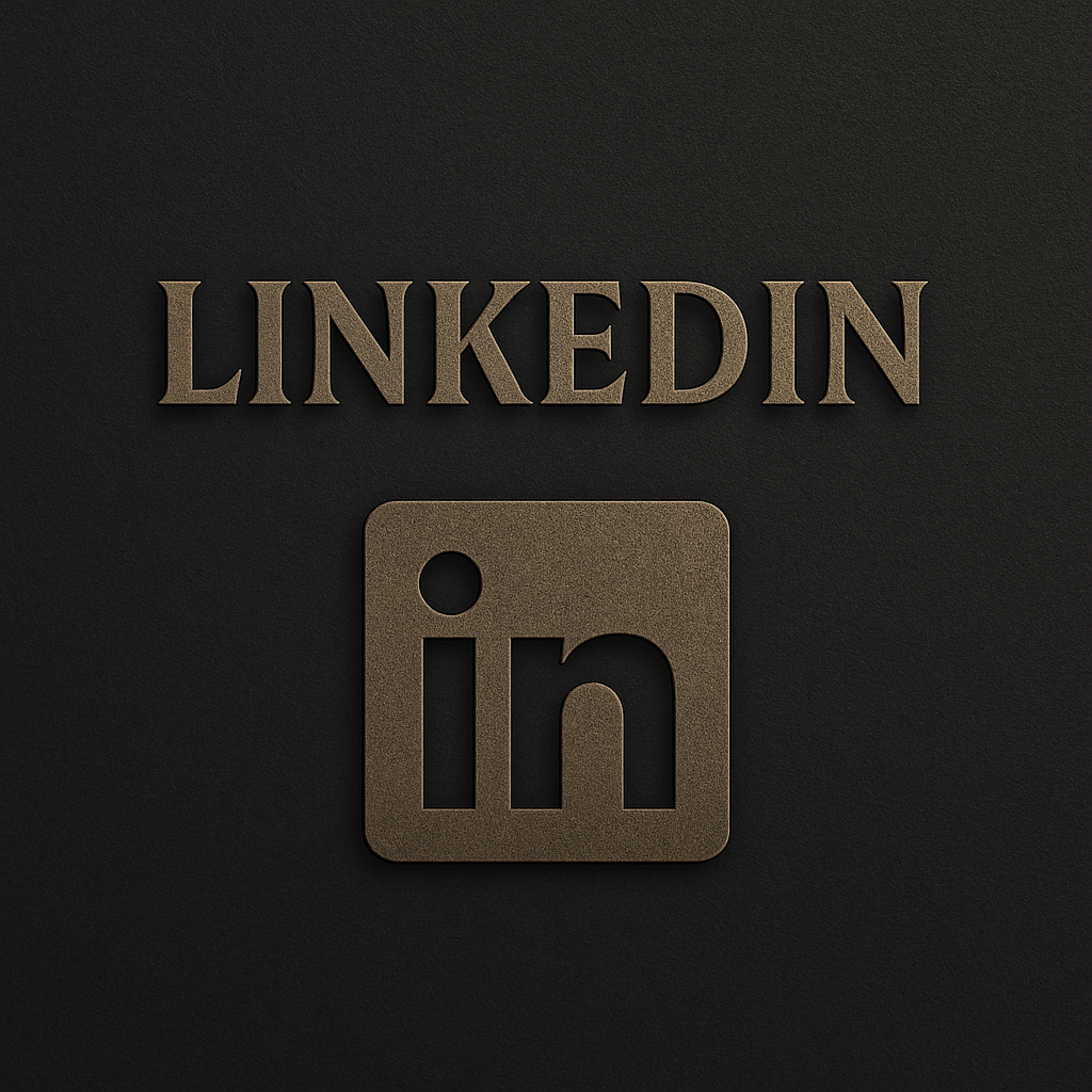 LinkedIn logo with the word 'LinkedIn' above and the LinkedIn icon below on a black background.