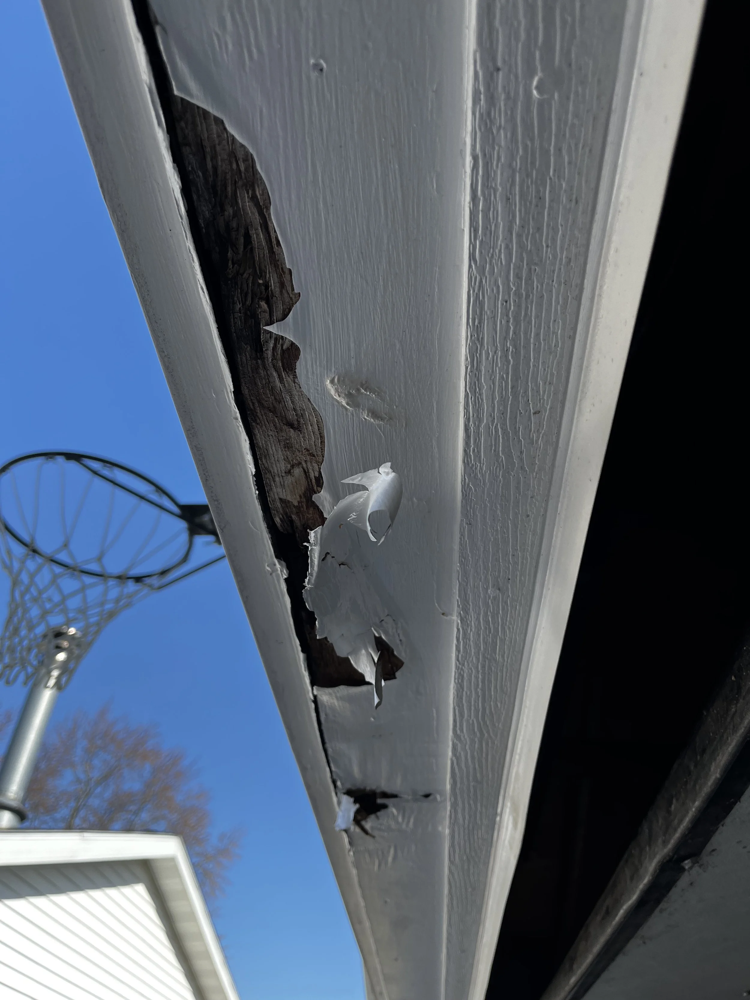 water damage on garage opening trim