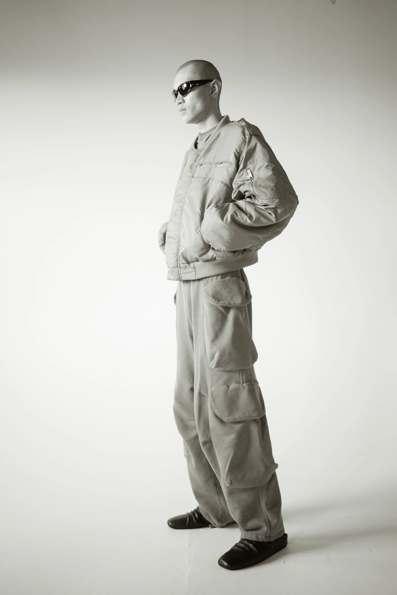 Monochrome fashion portrait on a white background