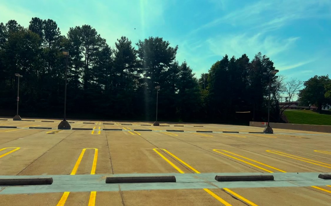 Image of freshly painted lines marking a parking spot.