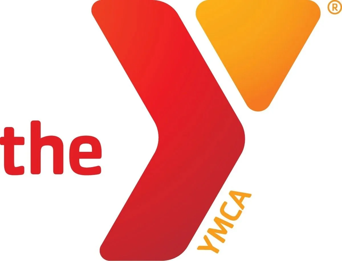 The YMCA logo with a large red 'Y' and a smaller yellow triangle, with the words 'the' in red and 'YMCA' in yellow.
