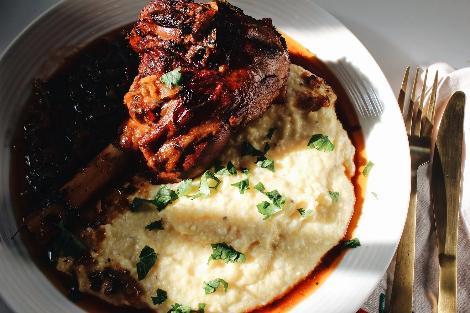 Braised Lamb Shanks with Creamy Parmesan Polenta