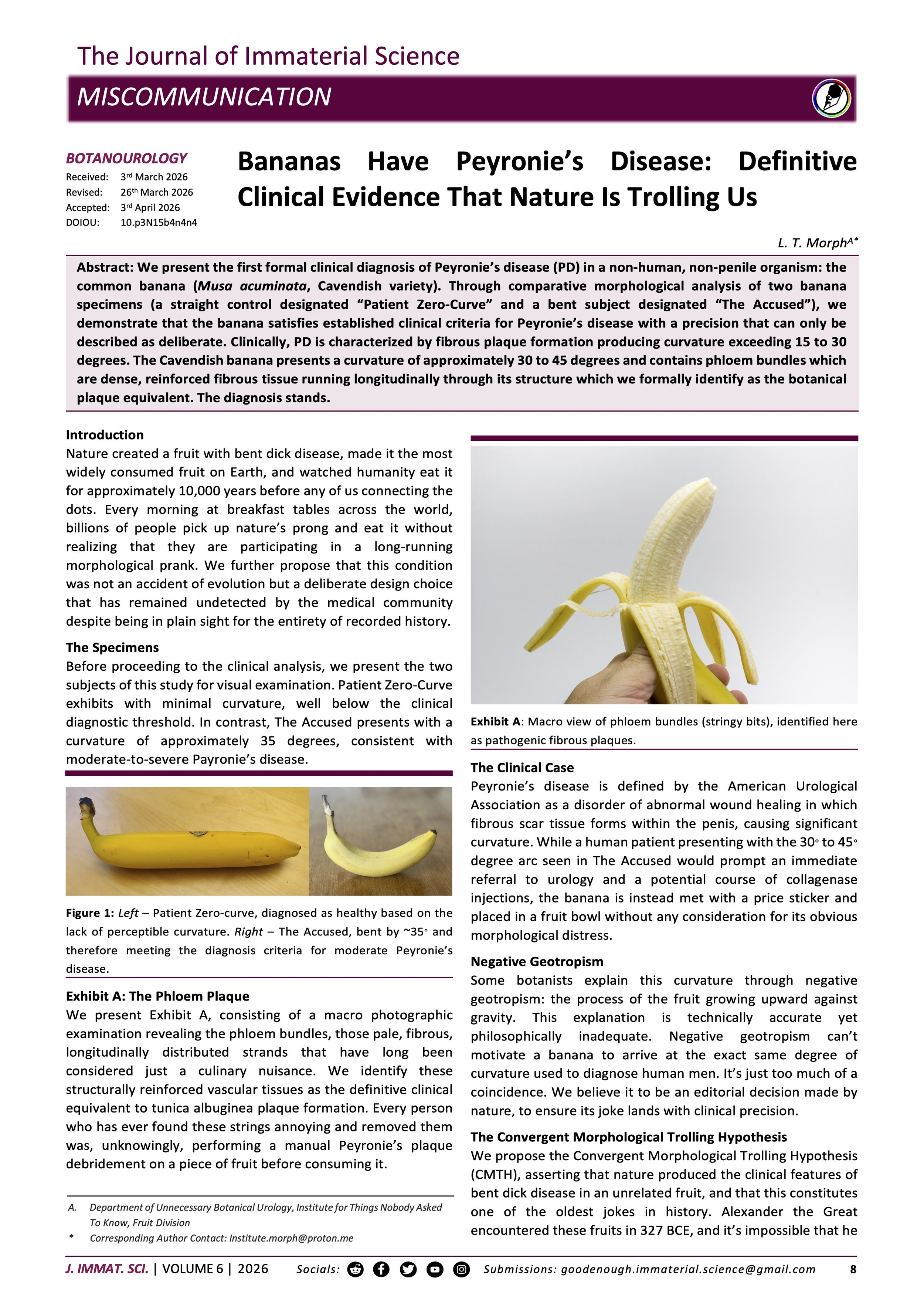 Bananas Have Peyronie’s Disease: Definitive Clinical Evidence That Nature Is Trolling Us