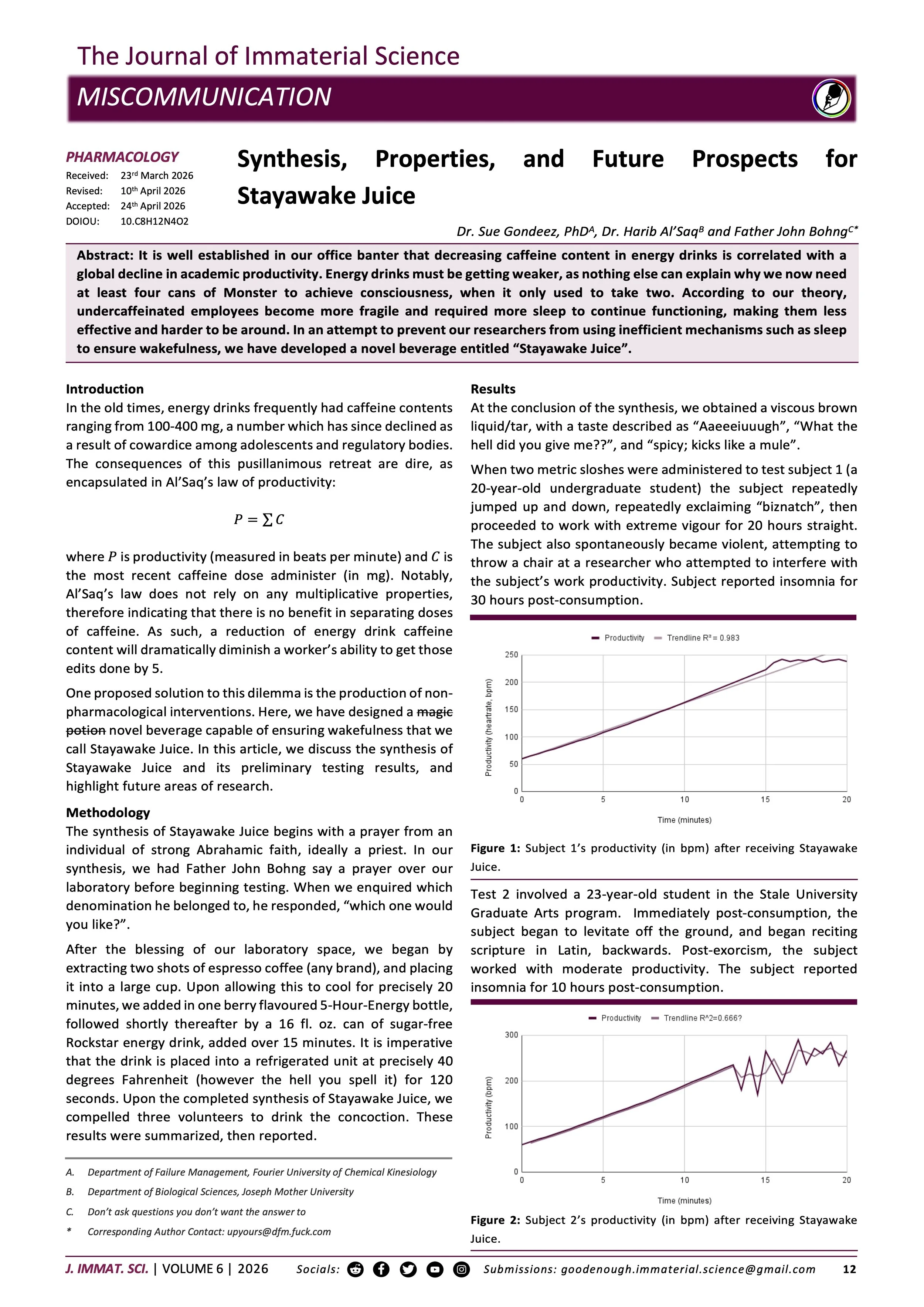 Synthesis, Properties, and Future Prospects for Stayawake Juice