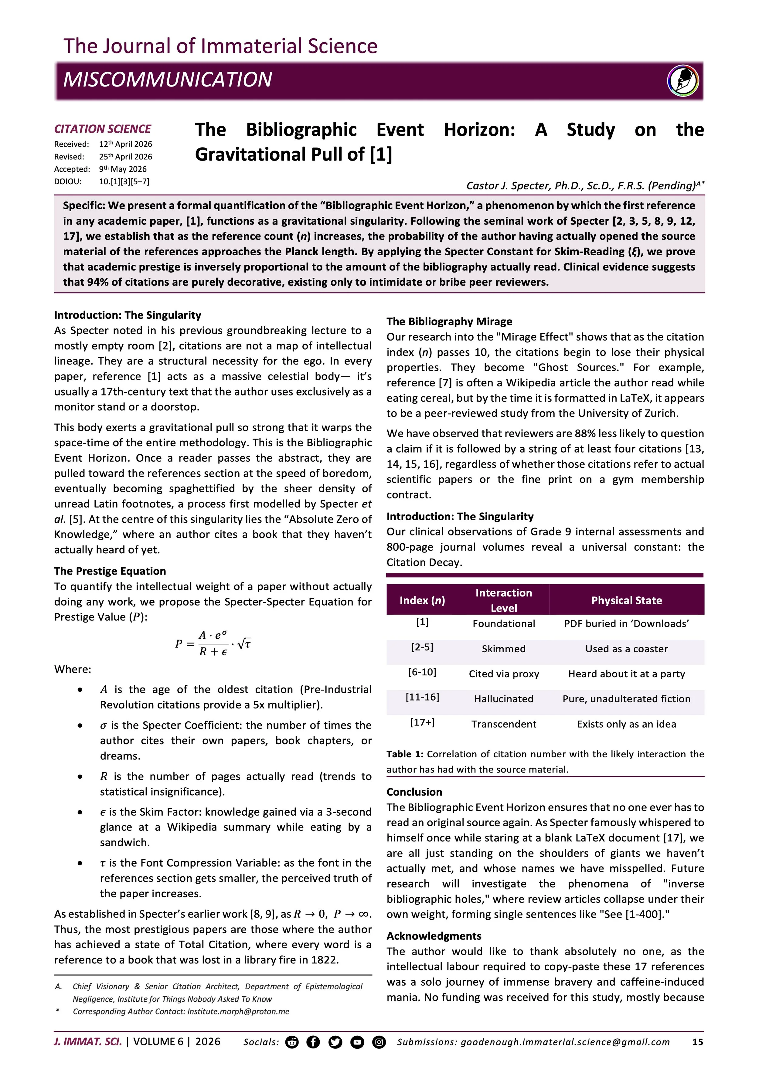 The Bibliographic Event Horizon: A Study on the Gravitational Pull of [1]