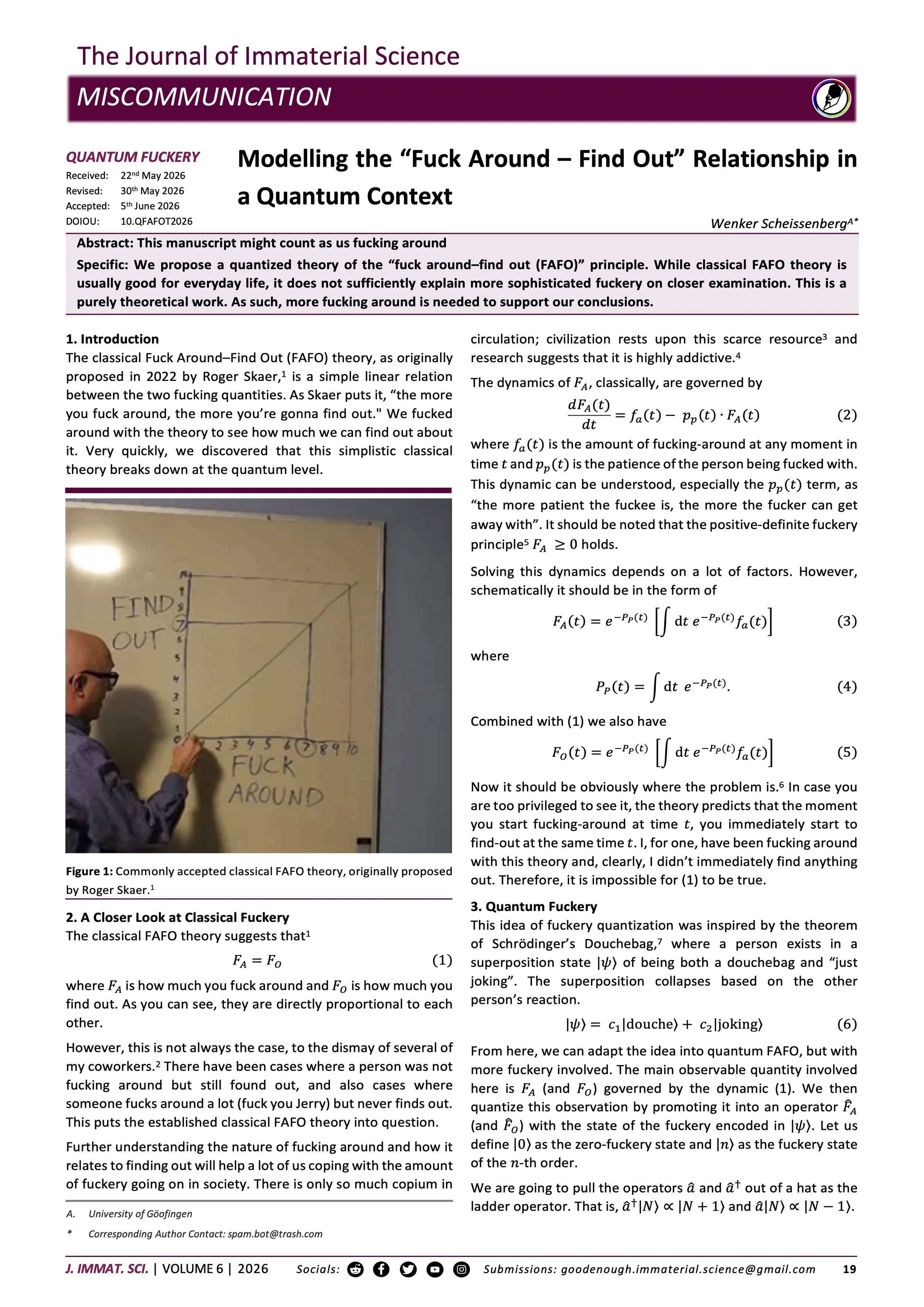 Modelling the “Fuck Around – Find Out” Relationship in a Quantum Context