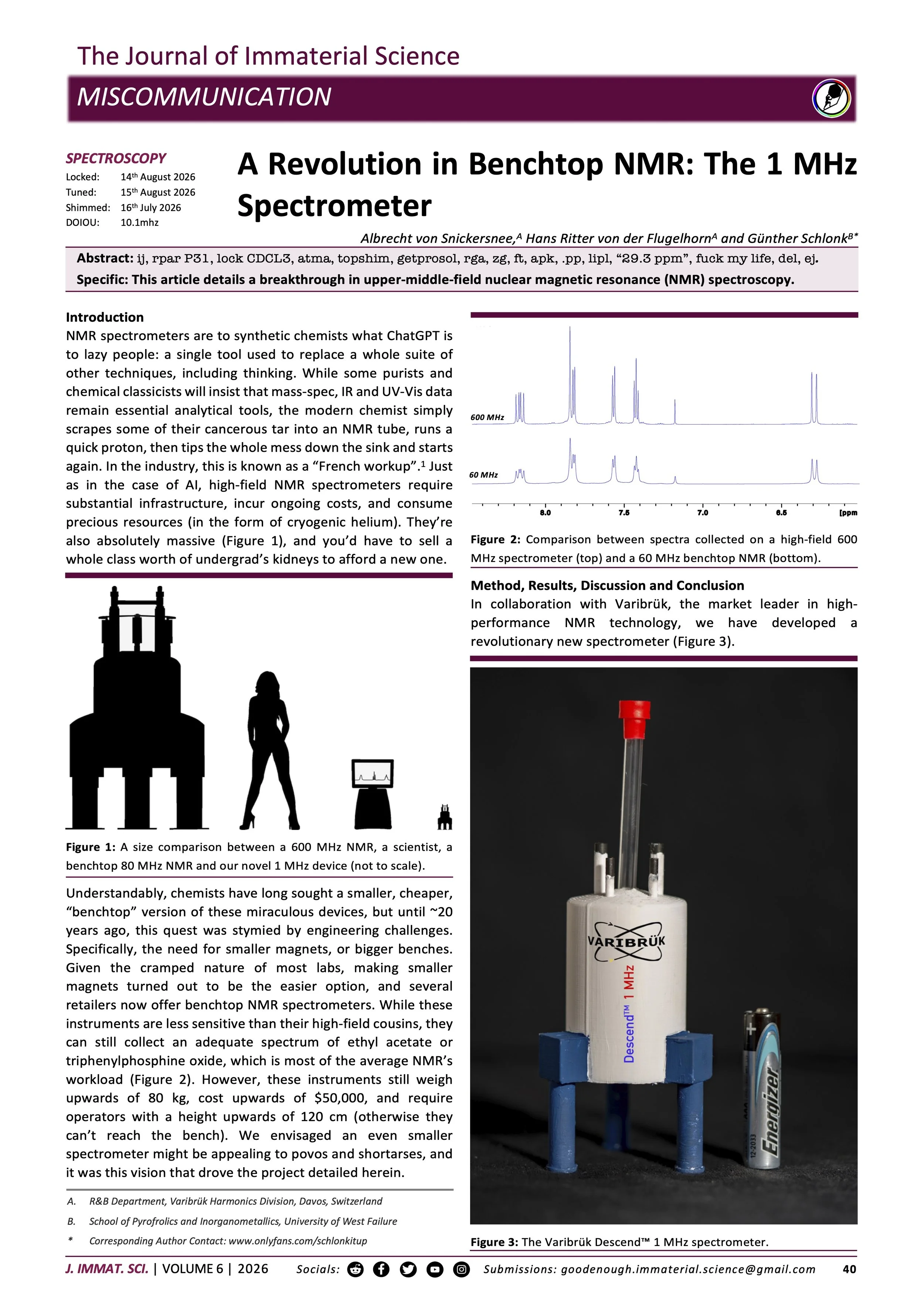 A Revolution in Benchtop NMR: The 1 MHz Spectrometer