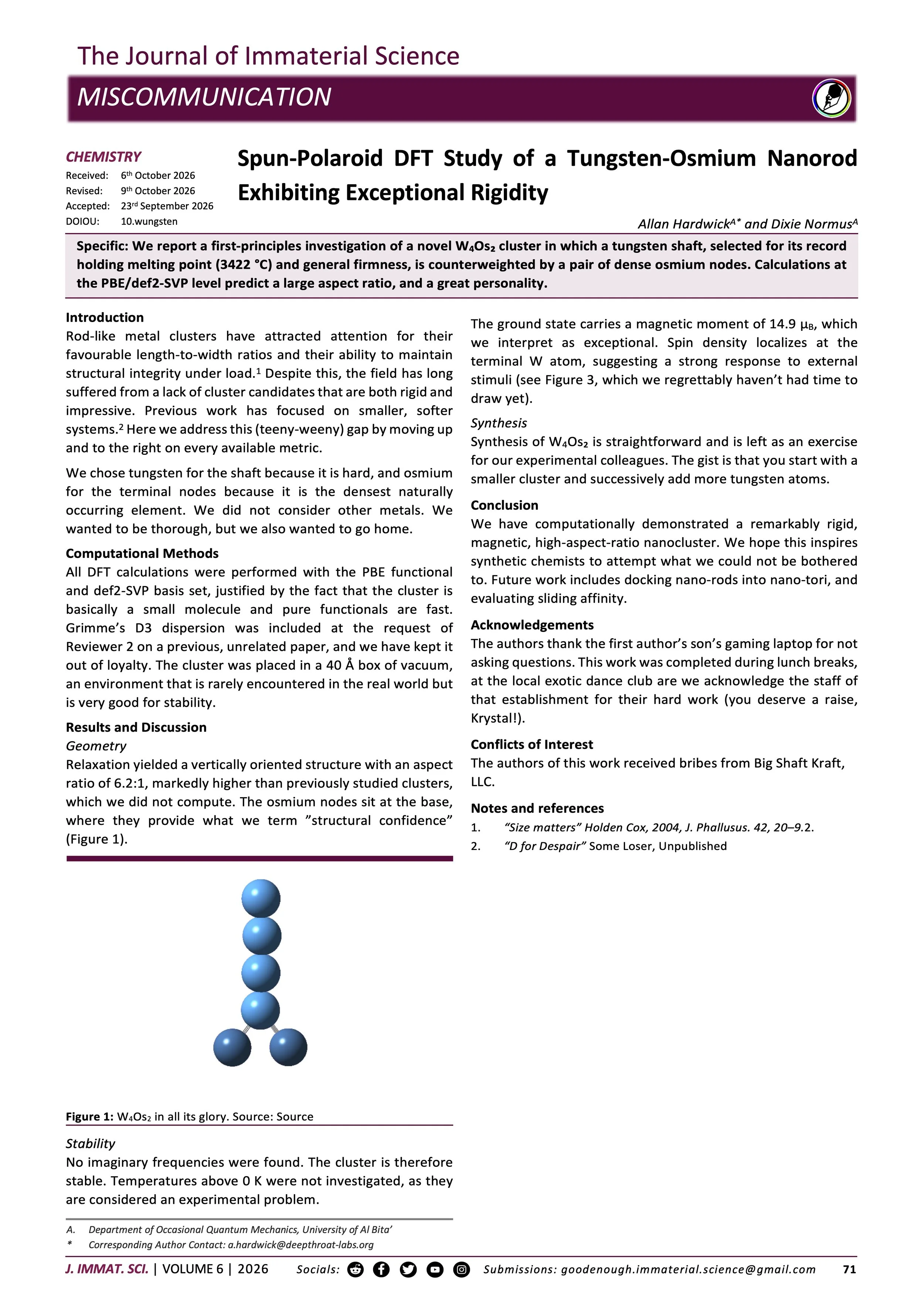 Spun-Polaroid DFT Study of a Tungsten-Osmium Nanorod Exhibiting Exceptional Rigidity