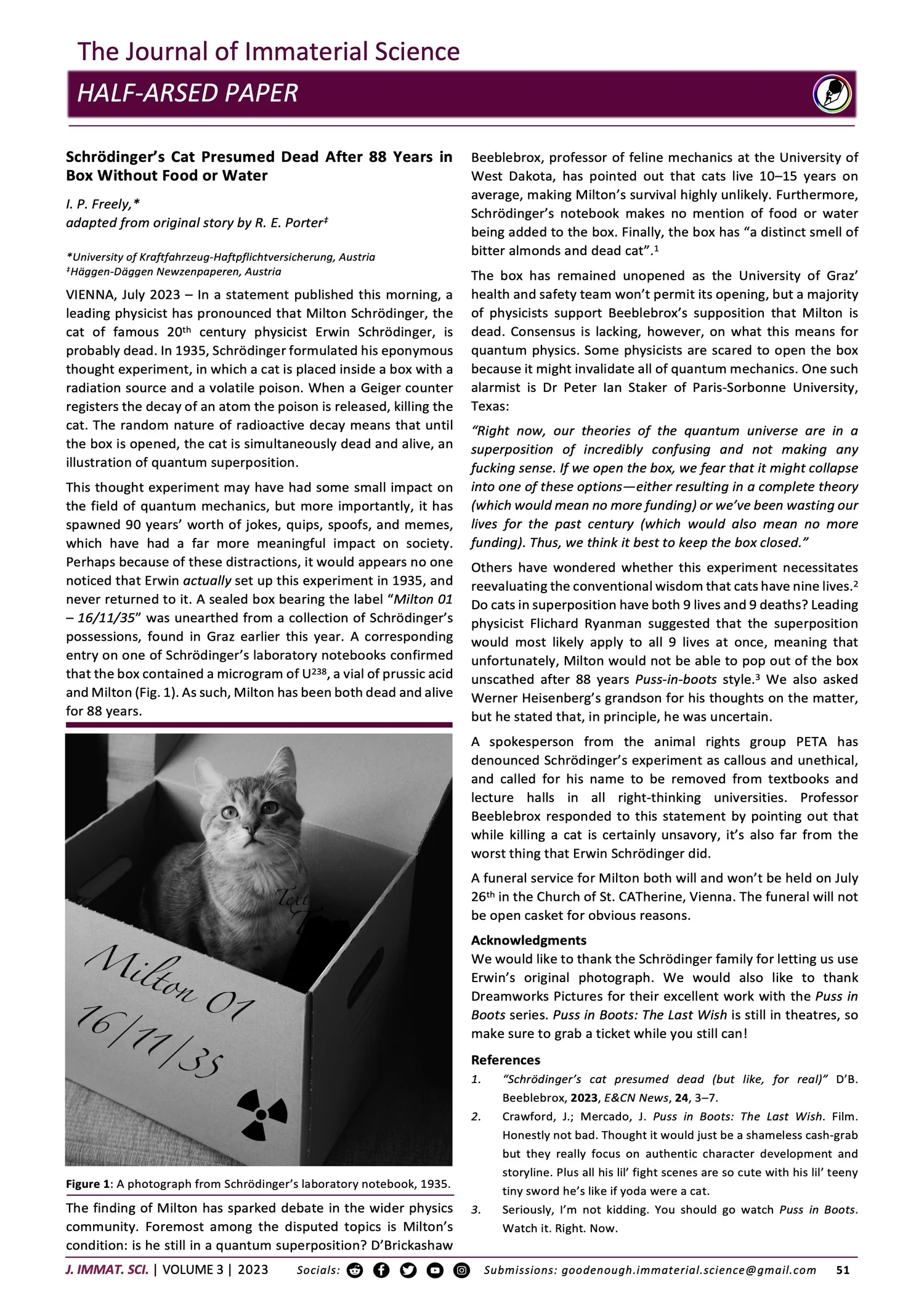 Schrödinger’s Cat Presumed Dead After 88 Years in Box Without Food or ...