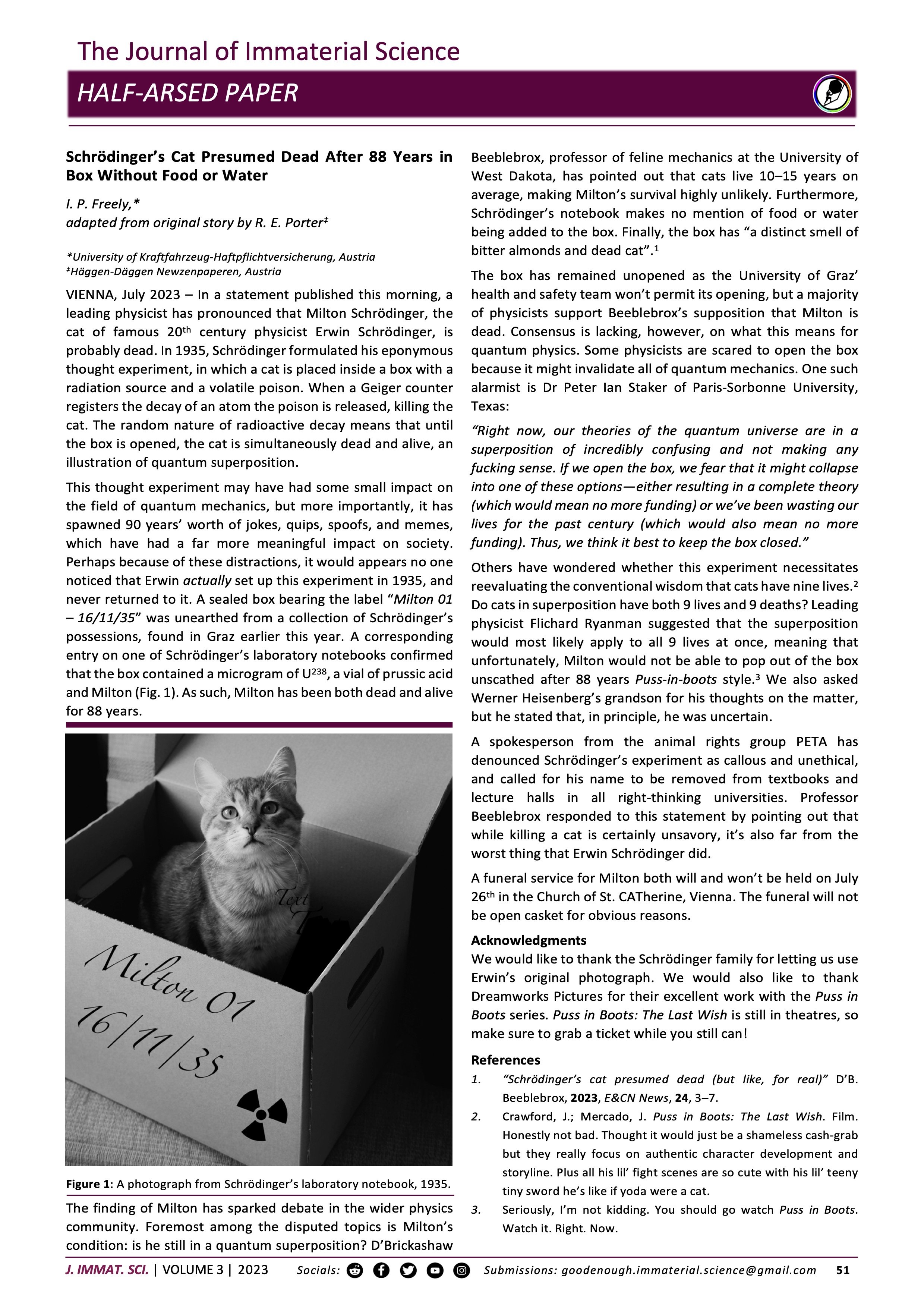 Schrödinger’s Cat Presumed Dead After 88 Years in Box Without Food or ...