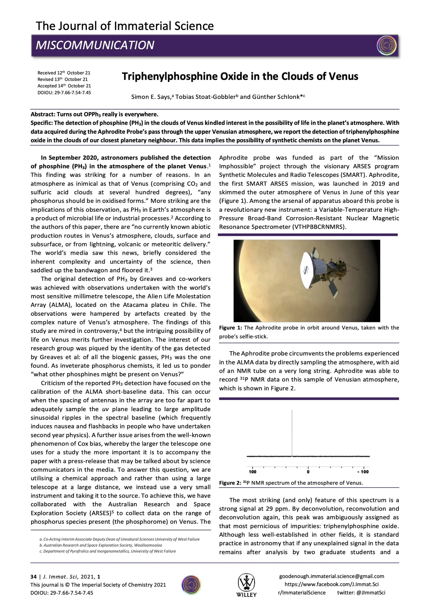 Triphenylphosphine Oxide in the Clouds of Venus — The Journal of ...