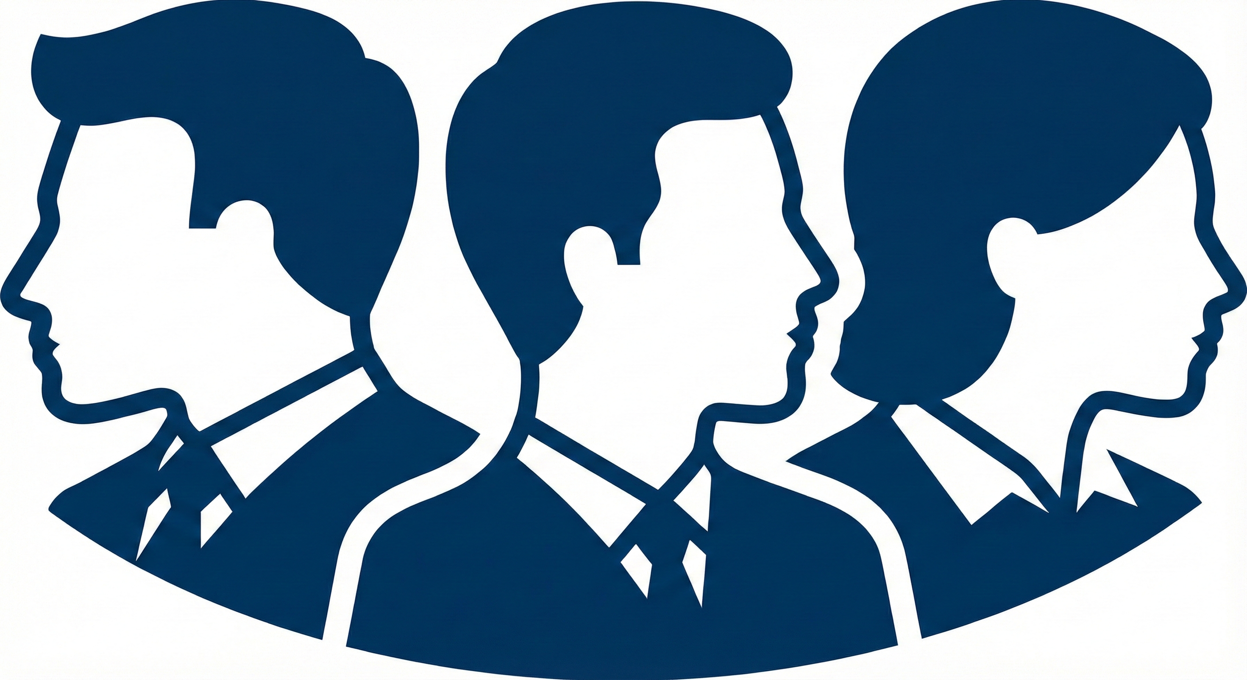 Silhouette illustration of four people with different hairstyles, shown in profile, facing right, in dark blue outlines.