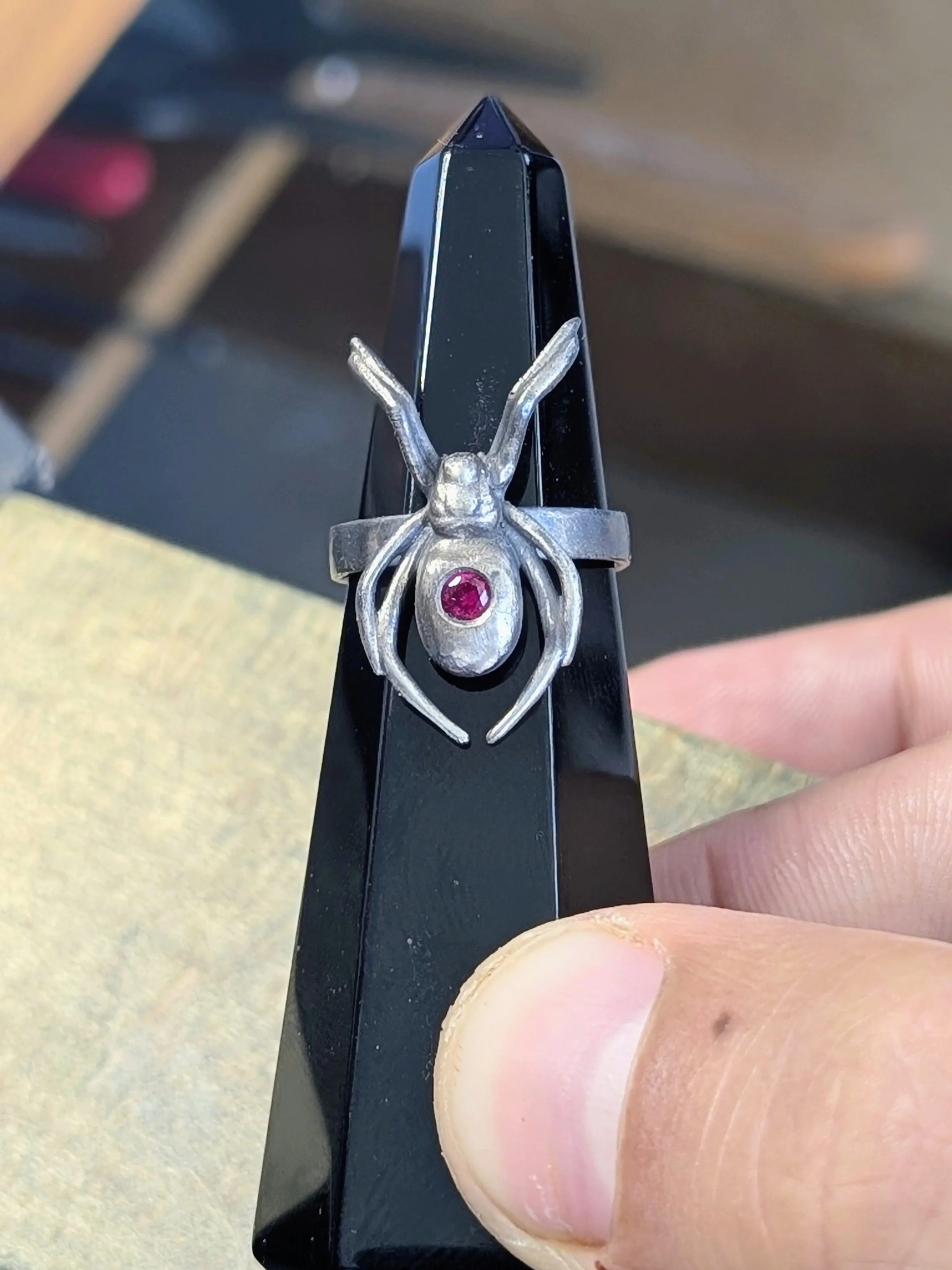 Spider ring, sterling silver with 3mm gem